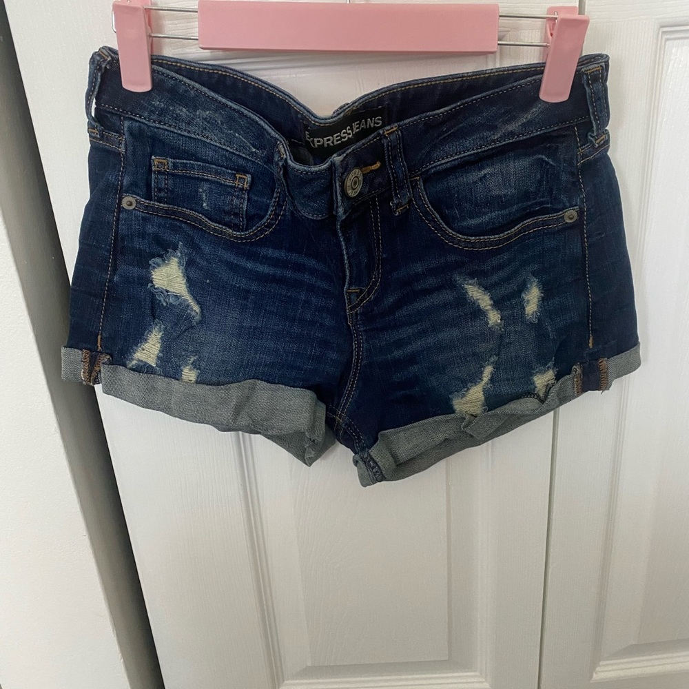 Express Dark Wash Distressed Jean Shorts
